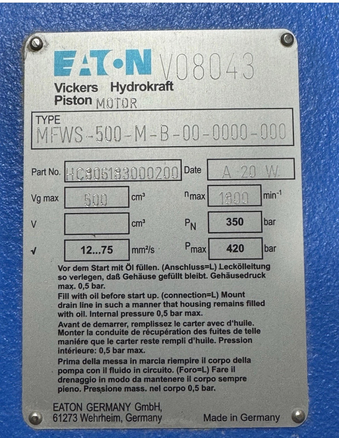 Eaton MFWS-500-M-B-00-0000-000, MFWS-500M08B001R02SV0A00000A00000000000010
HC806183000200