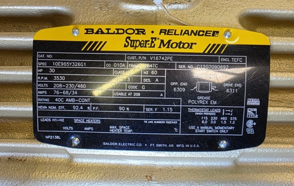 Goulds V16742PE eSV & SSV Baldor Vertical Motor 284TC Frame Size, 30 HP, 208-230/460 Volt, Three Phase, 3500 RPM