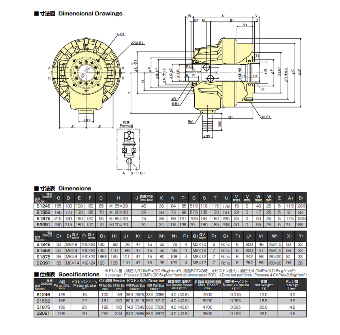 Kitagawa S2091 Large Thru Hole Open Center Hydraulic Cylinder
