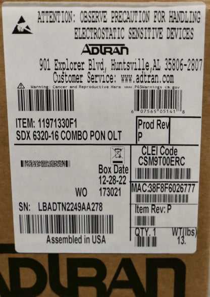 Adtran SDX 6320-16 16-Port 10G Combo PON OLT
