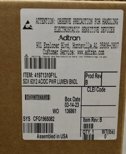 Adtran SDX 6312-4 10G Combo PON Remote OLT, AC/DC Power Supply 41971310F1
