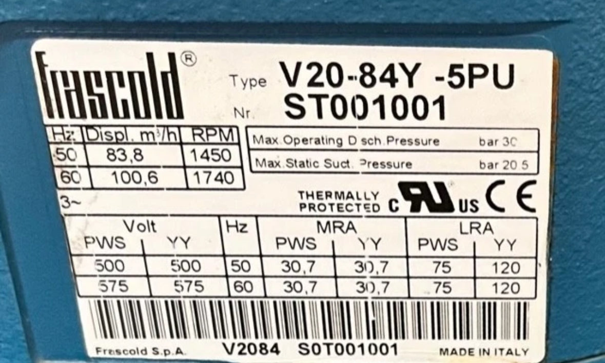 Compressor semi-hermetic piston Frascold V20-84Y-5PU