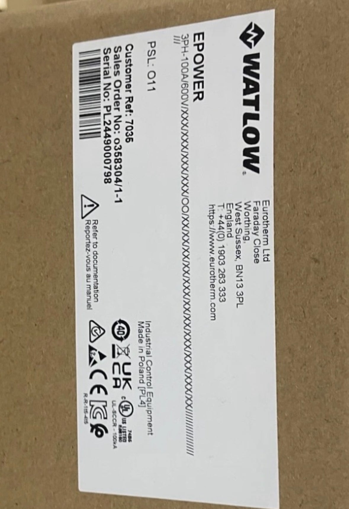 Eurotherm Epower Controller Thyristor Unit EPOWER/3PH-100A/600V, NEW