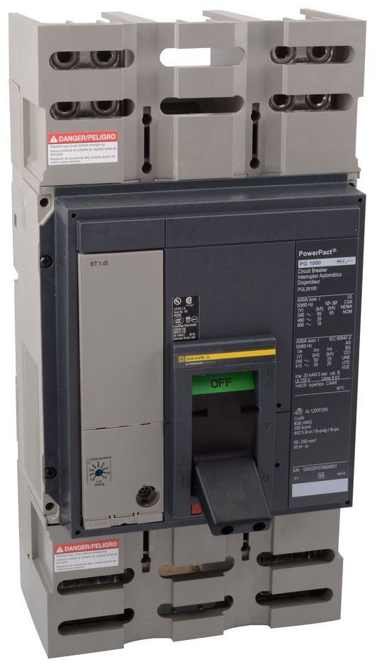 Square D Circuit breaker, PowerPacT P, 1200A, 3 pole, 600VAC, 65kA, lugs, Micrologic 6.0A, 100% PKL36120CU44A