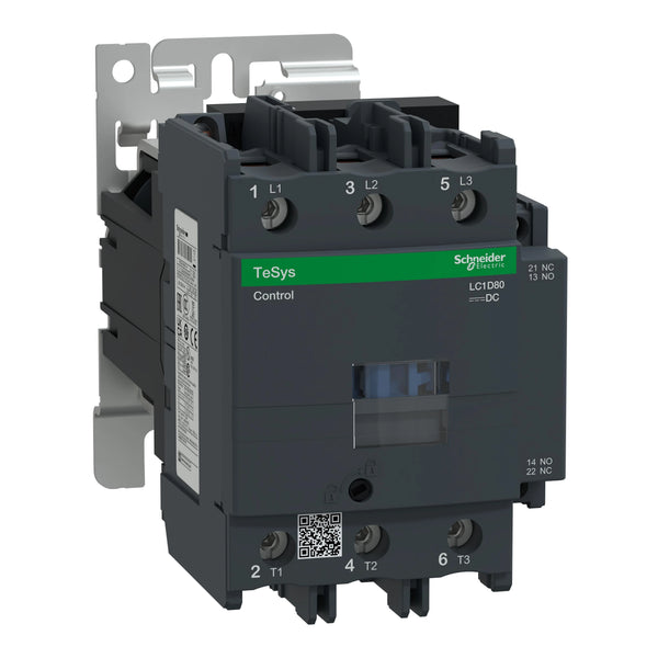 Schneider Electric
LC1D80BD - IEC contactor, TeSys Deca, nonreversing, 80A, 60HP at 480VAC, up to 100kA SCCR, 3 phase, 3 NO, 24VDC coil, open style